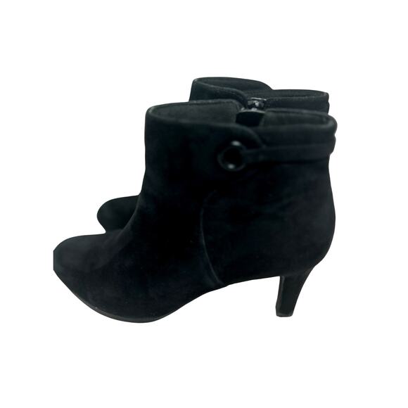 Clarks Grommet Black Vegan Suede High Heels Ankle Boots Size 10M Moto Whimsigoth - Picture 4 of 7